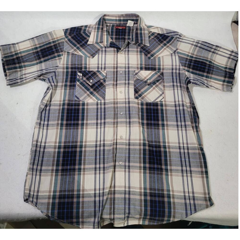 Vintage Ely Plains Blue Snap Shirt Large Mens Purple Blue Striped Cowboy Western